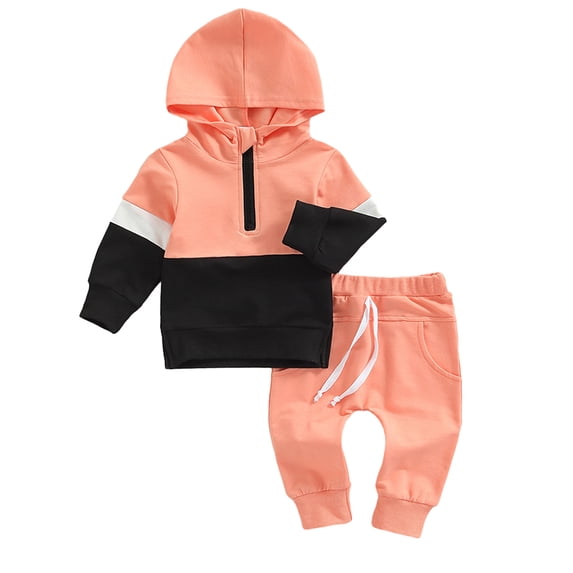 KYAIGUO Newborn Baby Hoodie 2PCS Outfits Boys Girls Sweatshirt Set Long Sleeve Patchwork Sweatsuit Jogging Spring Fall Sportswear Suit for 0-24 Months