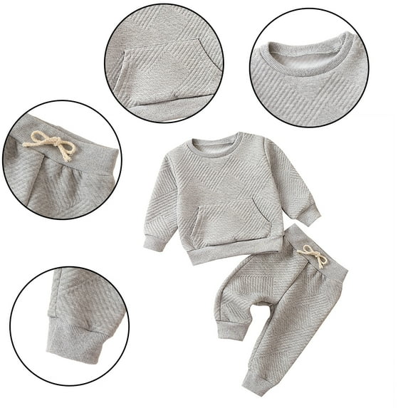 KYAIGUO Newborn Baby Kids Outfits 2PCS Long Sleeve Top and Long Pants Set Cozy Solid Color Infant Outfit for Toddler 3M-4Y