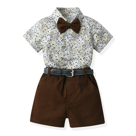KYAIGUO Baby Boy Summer Gentleman Clothes Kids Toddler Summer Cotton Gentleman Shorts 2PCS Outfit Set Suspender Pants and Bow Tie for 9M-6Y