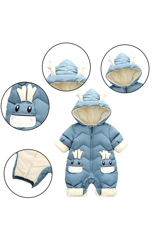 Newborn Boys Girls Snowsuit Romper Hooded Jumpsuit Infant Warm Winter Romper Zip Thick Down Jumpsuit for 6-24M