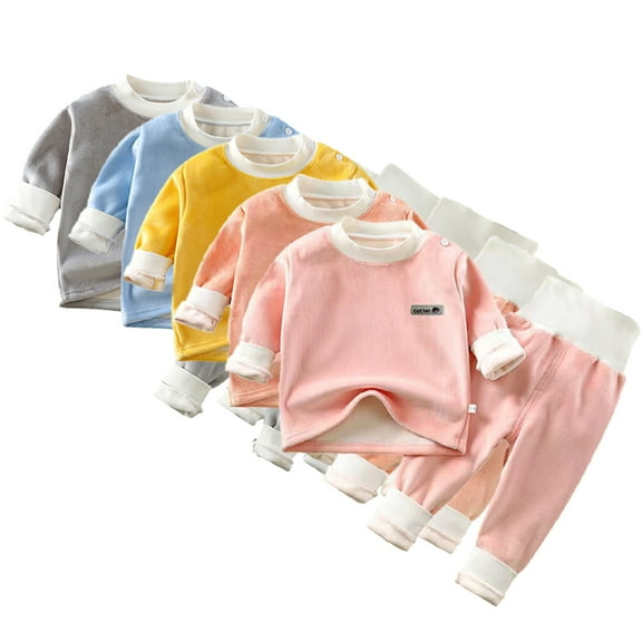 KYAIGUO Newborn Girls Soft Cotton Thermal Underwear Set 2PCS Baby Toddler High-Waisted Long John Set Infant Boys Breathable Round Collar Base Layer