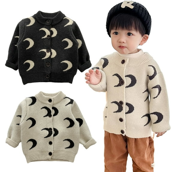 KYAIGUO Newborn Kids Cardigan Button Sweater Fashion Crewneck Print Sweater Button Cotton Outerwear Coat