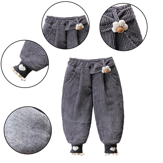 KYAIGUO Newborn Toddler Girls Winter Corduroy Pants Kids Cute Flower Cotton Pants Baby Warm Thickened Trousers 6 Years - 6 Months