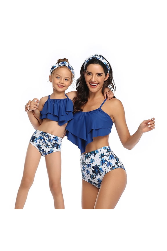 Parent-Child Swimsuits 2PCS Halter Tank Tops Bathing Suits Set Family Matching Bikini Swimwear for Kids Baby Mom