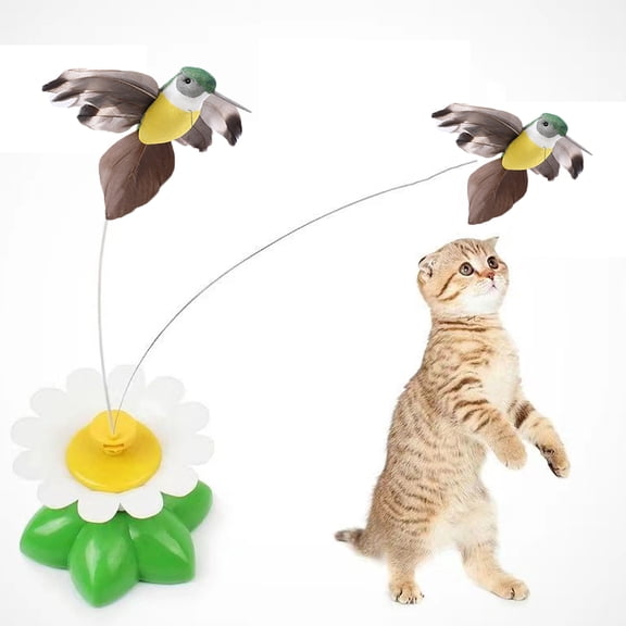 KYAIGUO Pet Cat Bird Toys Fun Spinning Motorized Flying Bird Interactive Toy with Retaining Strap Motorized Spinning Butterfly Ball Toy for Indoor Cats