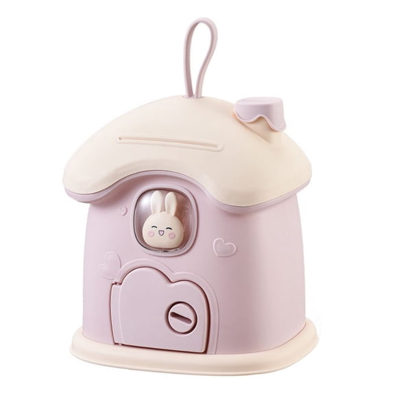 KYAIGUO Piggy Bank Lockable Unbreakable Pp Bunny Hut Coin Bank with Key for Girls and Boys, Improve Self-Control for Kids Gift