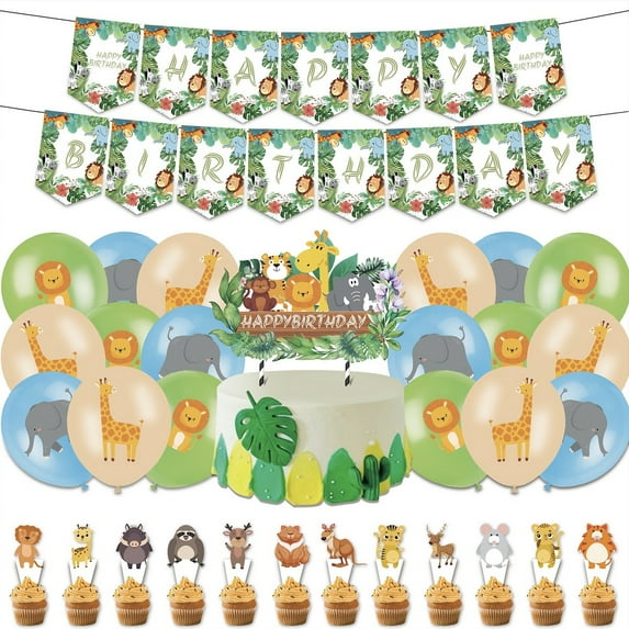 KYAIGUO Birthday Party Supplies,Cute Animal Banner Balloon,Friend Birthday Surprise Party Decor