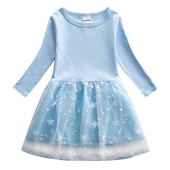 KYAIGUO Spring Kids Toddler Girls Long Sleeve Dress Splicing Dress Mesh Skirt for Girl Party Birthday Princess Dresses Sized 1-9T