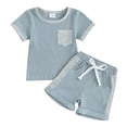 thumbnail image 1 of KYAIGUO Summer Infant Baby Pullover Tee 2PCS Outfit Lightweight Colorblocking Short Sleeve Top with One Pocket Suit for Newborn 0-24 Months, 1 of 7
