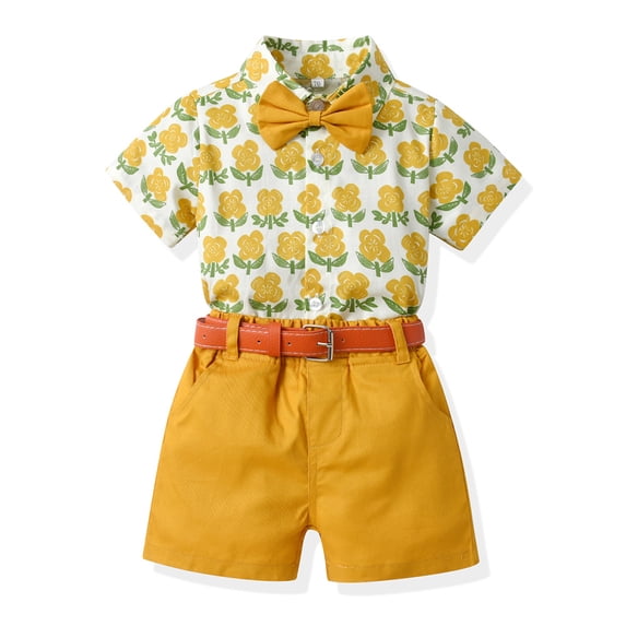 KYAIGUO Summer Infant Boys Gentleman Suit 2PCS Outfit for Baby Kids Casual Gentleman Flower Shirt Short Set for Birthday Holiday Party 9M-6T Kids Clothes
