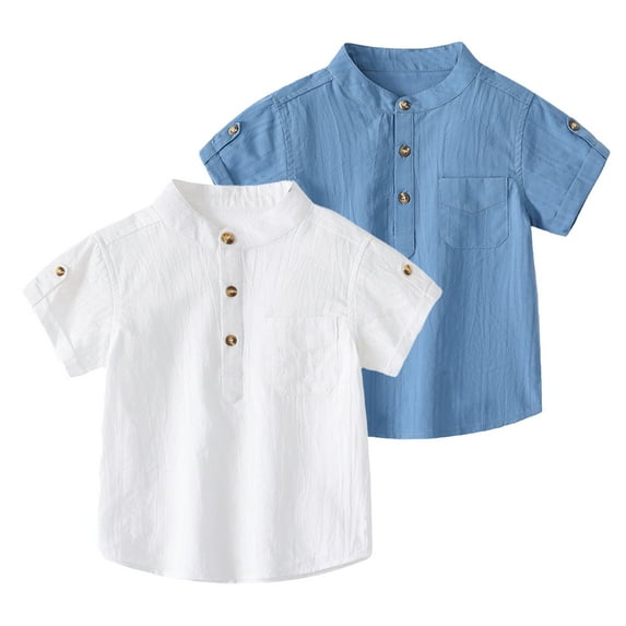 KYAIGUO Toddler Baby Boys Cotton Linen Shirt Button down Short Sleeve Shirt Casual Solid Color Shirt Tops for 1-6 Years Old