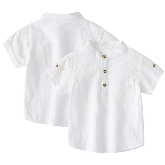 KYAIGUO Toddler Baby Boys Cotton Linen Shirt Button down Short Sleeve Shirt Casual Solid Color Shirt Tops for 1-6 Years Old