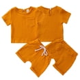 thumbnail image 1 of KYAIGUO Toddler Baby Boys Cotton Linen Shorts Outfit Newborn Summer Solid Color Shirts Tops Drawstring Shorts Sets for 0M-13T, 1 of 10
