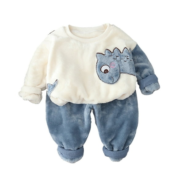 KYAIGUO Toddler Baby Boys Girls 2PCS Fleece Pajama Pj Set Infant Long Sleeve Pullover Sleepwear Pants Outfit Set Dinosaur Plush Fall Winte Kids Set for 5M-5T