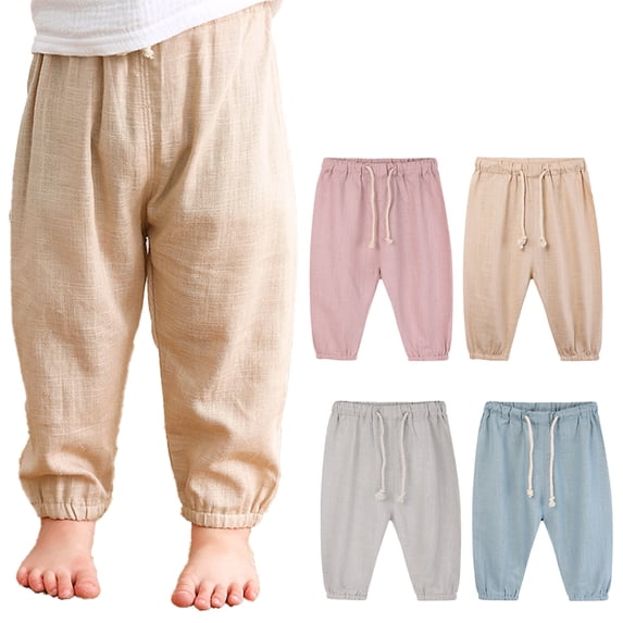 KYAIGUO Toddler Baby Boys Girls Cotton Linen Pants Casual Basic Plain Soft Pant Infant Summer Spring Comfy Long Bloomers Pants 0M-6T