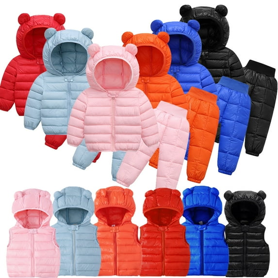 KYAIGUO Toddler Baby Boys Girls Hooded Down Coats Set Lightweight Puffer Down Jackets Snowsuit Outfit 3PCS Winter Down Outwear Set for 1-5Y