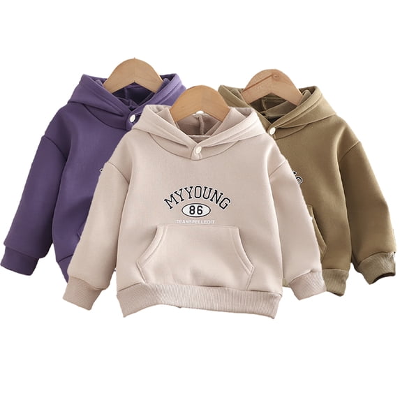 KYAIGUO Toddler Baby Boys Pullover Sweatshirt Jacket Fall Wniter Fleece Sweatsuit Hooded Padded Jumper 1-5Y Long-Sleeved Sweater
