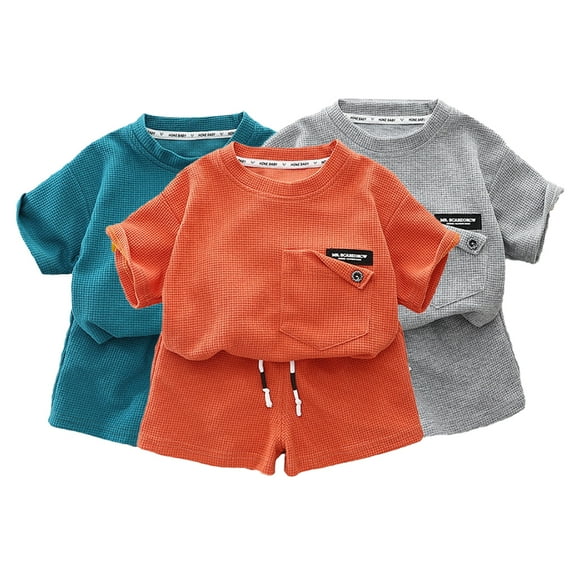 KYAIGUO Toddler Baby Boys Short Sleeve Sporty Set Newborn Summer with Apocket Pullover Shirt T Shirt and Shorts Loose Casual 2 Piece Outfit 9 Months-5 Years