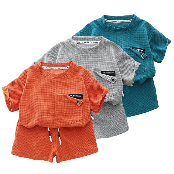 KYAIGUO Toddler Baby Boys Short Sleeve Sporty Set Newborn Summer with Apocket Pullover Shirt T Shirt and Shorts Loose Casual 2 Piece Outfit 9 Months-5 Years