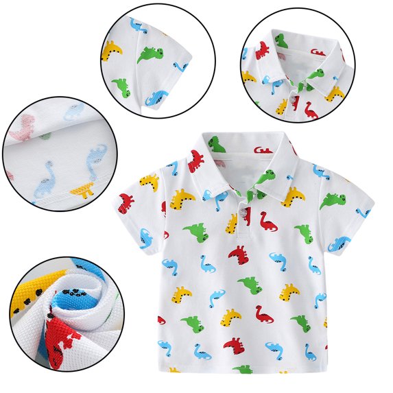 KYAIGUO Toddler Baby Boys Summer Lapel T-Shirt Kids Button down Short Sleeve Casual Shirt Cartoon Dinosaurs Blouse Tops for 1-7 Years Old