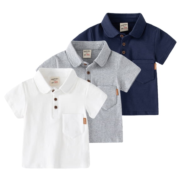 KYAIGUO Toddler Baby Boys Summer Lapel T-Shirt Kids Short Sleeves Button Cotton Shirt Solid Color Pullover Casual Tee Shirt Tops for 1-7 Years Old