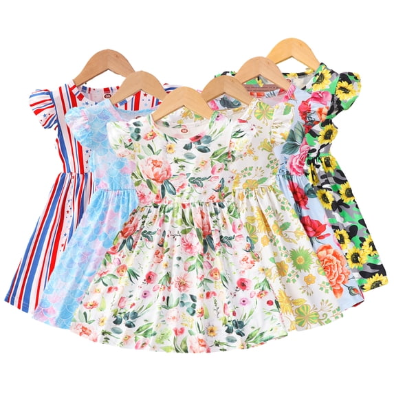 KYAIGUO Toddler Baby Girls Casual Floral Dress Infant Sleeveless Swing Skirt Summer Birthday Party Princess A-Line Cotton Dresses for 18M-6T