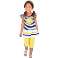 thumbnail image 1 of KYAIGUO Toddler Baby Girls Clothes Set 12M- 7Y Girls Short Sleeve Ruffle Stripe T-Shirt Tops Solid Colours Middle Pants Kids Spring Summer 2PCS Outfits, 1 of 9
