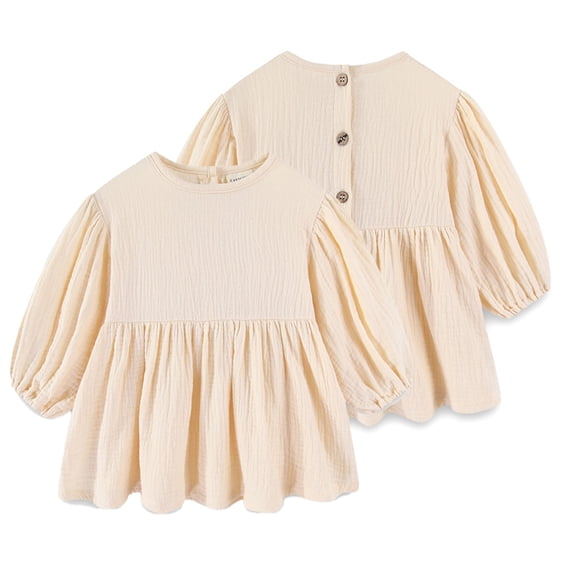 KYAIGUO Toddler Baby Girls Cotton Linen Dress Long Sleeve Solid Color A-Linen Dresses Spring Fall Casual Princess Dresses for 1-6 Years Old