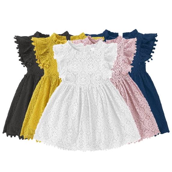 KYAIGUO Toddler Baby Girls Elegant Lace Pom Pom Dress Infant Sleeveless Swing Birthday Party Princess Gowns Dresses for 6M-6T