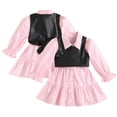 thumbnail image 1 of KYAIGUO Toddler Baby Girls Long Sleeve One Piece Shirt Dress+PU Leather Vest 2PCS Spring Fall Clothes Outfits for 18M-6T, 1 of 11