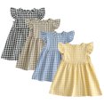 thumbnail image 1 of KYAIGUO Toddler Baby Girls Plaid Dresses Fly Sleeve Tutu Skirt Summer Casual Cotton Onesies Dress for 1-6T, 1 of 11