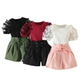 thumbnail image 1 of KYAIGUO Toddler Baby Girls Puff Sleeve Crewneck T-Shirt Tops with Tie-Up Shorts Summer Casual Solid Color Shorts Set 2PCS Clothes Set 1-6Y, 1 of 11