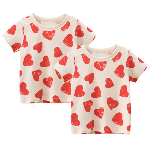KYAIGUO Toddler Baby Girls Short-Sleeve T-Shirt Kids Summer 100% Organic Cotton Tees Shirt Blouse Casual Love Prints Shirt Tops for 1-8 Years Old
