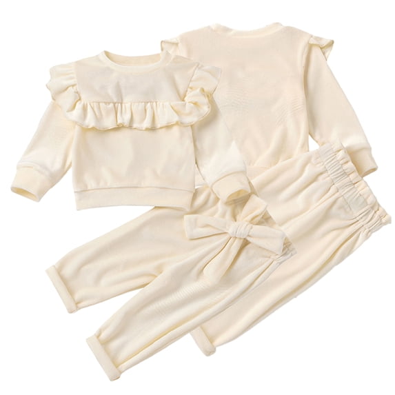 KYAIGUO Toddler Baby Girls Spring Fall Sweatshirt Clothes Set Solid Colours Pullover Sweatsuit Sweatshirt and Pants 2PCS Infant Tracksuit Outfit 12M-5Y