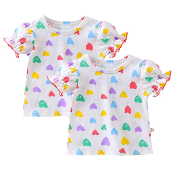 KYAIGUO Toddler Baby Girls Summer Love Heart T-Shirts Kids Girls Short Sleeve Loose Cotton Tee Casual Plain Blouse for 1-8 Years Old