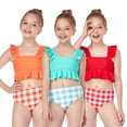 thumbnail image 1 of KYAIGUO Toddler Baby Girls Summer Swimsuit Kids Sleeveless Ruffle Swimwear 2-Piece Beach Tankini Bikini Bathing Suit Sun Protection Split Plaid Swimwear, 1 of 11
