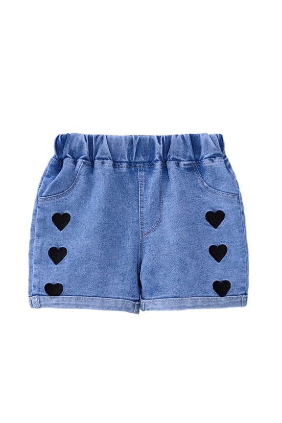 Toddler Baby Jeans Shorts for Girls Summer Elastic Waist Denim Shorts Cartoon Casual Cargo Shorts Pants 1-6T