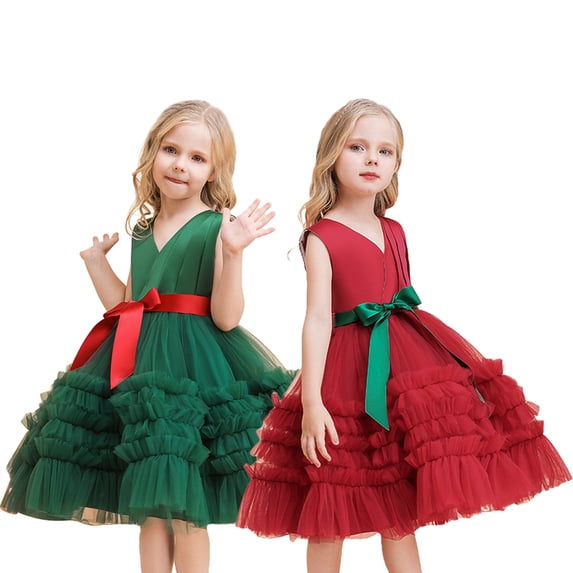 KYAIGUO Toddler Baby Princess Tulle Dresses Girls Tutu Birthday Party Dress Pageant Gown Sleeveless Flower Party V-Neck Princess Dress Bridesmaid Dress Party 18m-16y
