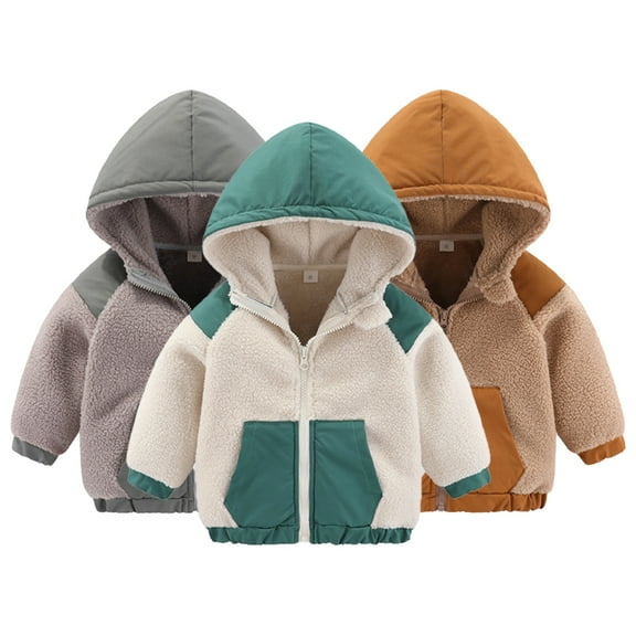 KYAIGUO Toddler Baby Unisex Polar Fleece Jacket with Hoodie Autumn Winter Long Sleeve Thick Warm Outerwear for 9 Months-7 Years Old