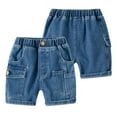 thumbnail image 1 of KYAIGUO Toddler Boys Demin Shorts Baby Summer Jeans Shorts Elastic Waist Casual Cargo Short Pants for 1-6 Years Old, 1 of 11