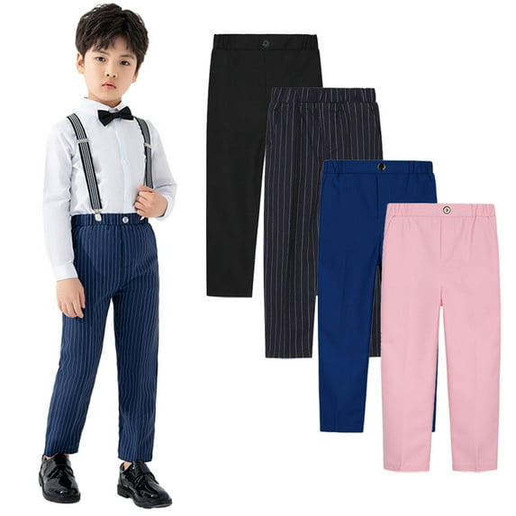 KYAIGUO Toddler Boys Dress Pants Kids Flat-Front Slim Fit Dress Suits Slacks Uniform Trousers 1-14 Years Teen with Pockets Straight Suit Pants Student Performances for Boys