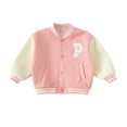 thumbnail image 1 of KYAIGUO Toddler Boys Girls Varsity Jacket for Kids Baseball Lightweight Baseball Coats Button Closure Sweatshirt School Outwear 1-8 Years, 1 of 8