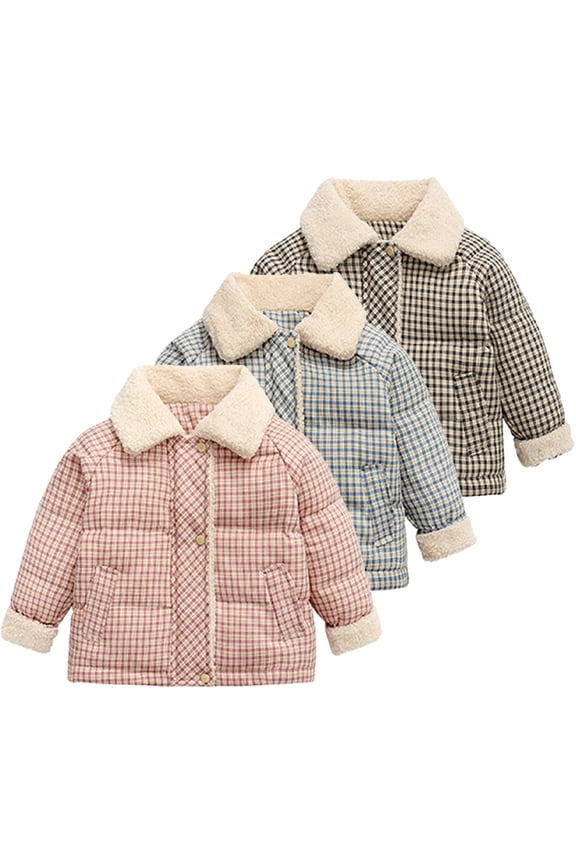 Kids Toddler Boys Girls Plaid Puffer Down Jacket Baby Lapel Down Coats with Zipper Winter Warm Thick Outerwears Snowsuit 2-10y