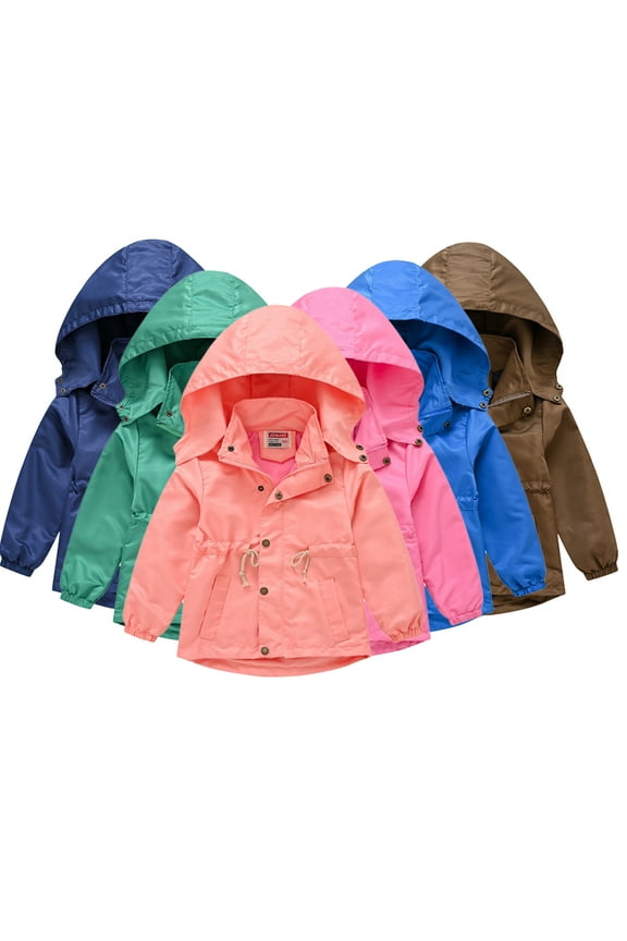 KYAIGUO 6Pack/Set Toddler Boys Girls Zip Rain Jacket Kids Hooded Coat Casual Lightweight Waterproof Windbreaker for 2-10Y (6 Sets Sold in a Package)