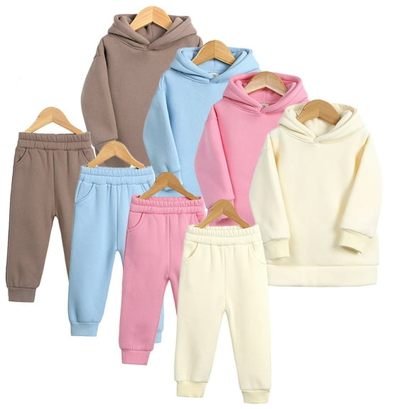 KYAIGUO Toddler Boys Hooded Sweatshirt Pant Outfits 2PCS Baby Girls Winter Casual Fleece Sweatsuit Set 1-7T Kids Tracksuit Blouse+jogger Pants