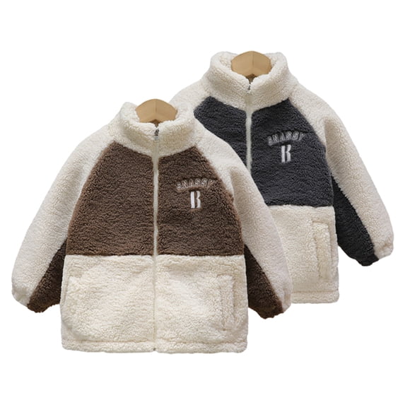 KYAIGUO Toddler Boys Winer Cotton-Padded Jacket Kids Sherpa Fuzzy Warm Coats Fall Winter Fleece Jacket Short Outerwear 1-6T