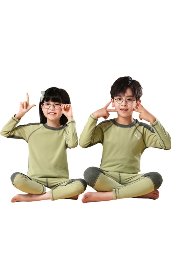 2PCS Toddler Kids Fleece Thermal Underwear Set for Girls Boys,Baby Soft Cotton Base Layer Warm Jammies Pjs Long John Sets 2-14Y