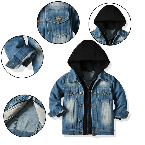 KYAIGUO Toddler Cute Zipper Cowboy Jacket for Boys Girls Soft Hooded Coat Top Fake Two Sets Outerwear for Kids 6m-8y