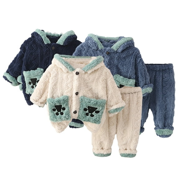 KYAIGUO Toddler Fleece Dinosaur Pjs 2 PCS Set for Kids Thickened Sleepwear Coat & Pants Hooded Outerwear for Boys Girls 6M-4Y