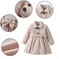thumbnail image 1 of KYAIGUO Toddler Girls Dress Coat Baby Winter Warm Bow-Tie Trench Outerwear Long Sleeve Button Mid-Length Peacoat Jacket 1-6T, 1 of 9